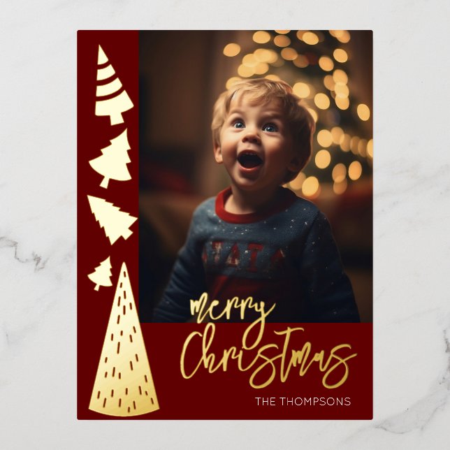 Merry Christmas,gold foil photo greeting card (Front)