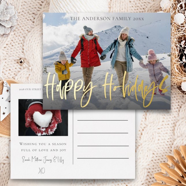 Merry Christmas Gold Foil & Photo Holiday Postcard (Creator Uploaded)