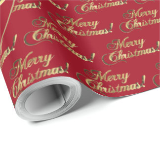 Merry Christmas Gold Foil Script Apple Red Wrapping Paper