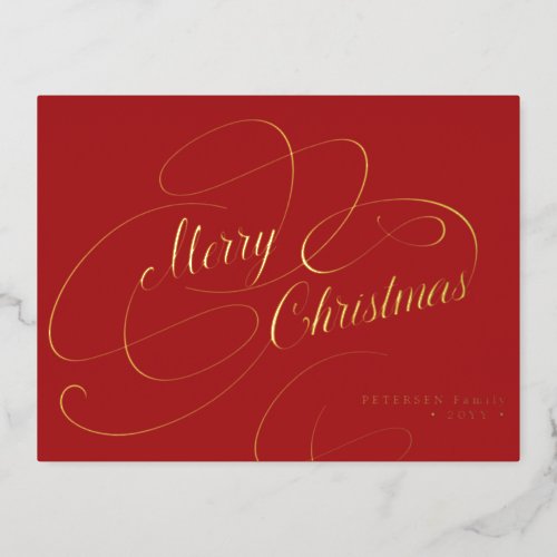 Merry Christmas gold foil script classic red Foil Holiday Postcard