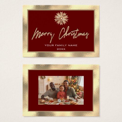 Merry Christmas Gold Frame Family Photo Burgundy