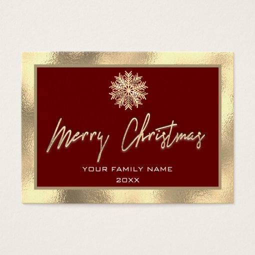 Merry Christmas Gold Frame Family Photo Burgundy | Zazzle