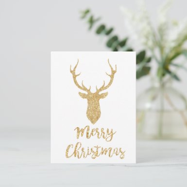 Merry Christmas - Gold Glitter Christmas Deer