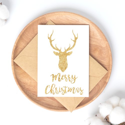 Merry Christmas _ Gold Glitter Christmas Deer Holiday Postcard