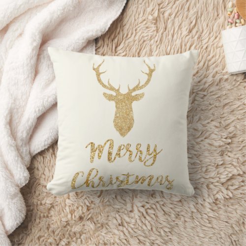 Merry Christmas _ Gold Glitter Christmas Deer Throw Pillow