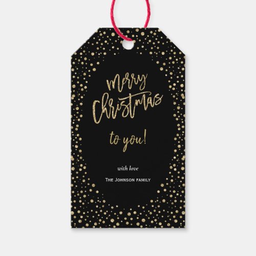 Merry Christmas  Gold  Glitter Dots  Photo Card Gift Tags