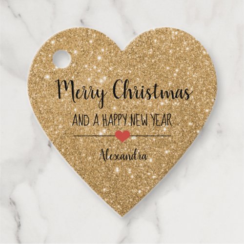 Merry Christmas gold glitter elegant name Favor Tags