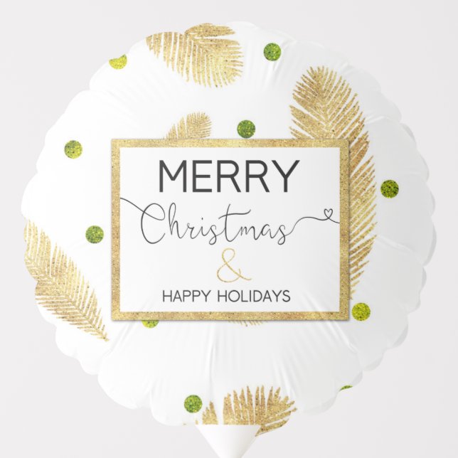 Merry Christmas Gold Glitter Fir Branches Script Balloon (Front)