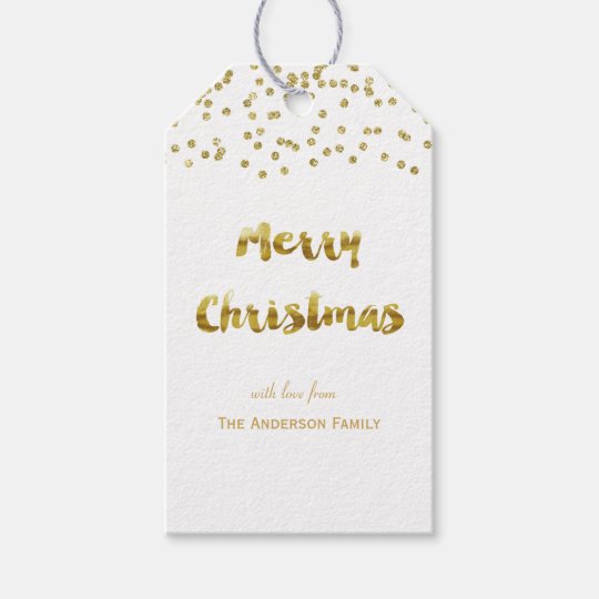 Merry Christmas gold glitter gift tags | Zazzle