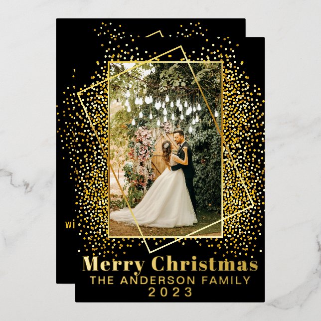 Merry Christmas Gold Glitter Holly Photo Holiday  (Front/Back)