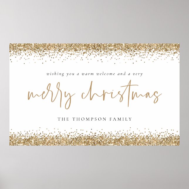 Merry Christmas Gold Glitter Name White Poster (Front)