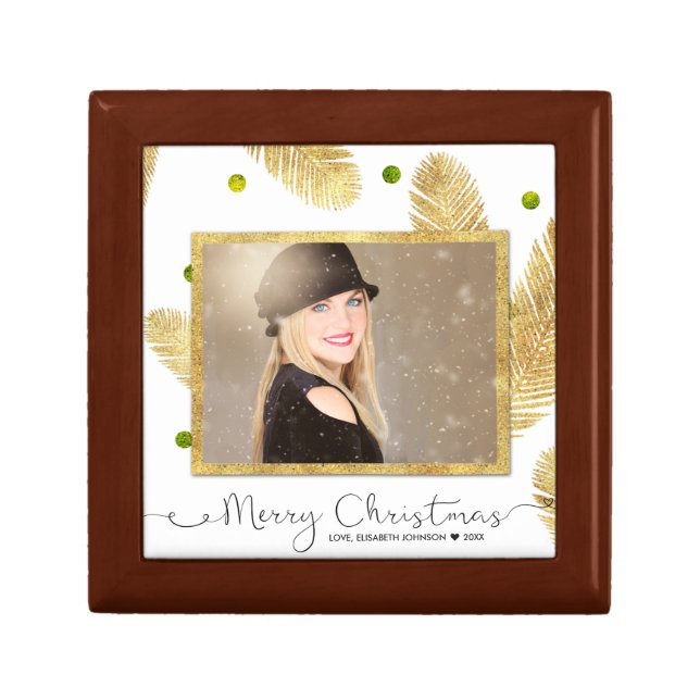 Merry Christmas Gold Glitter Photo - Tile Gift Box (Front)