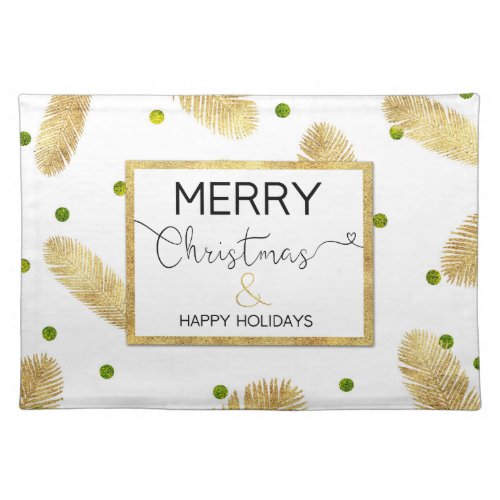 Merry Christmas Gold Glitter Script Cloth Placemat
