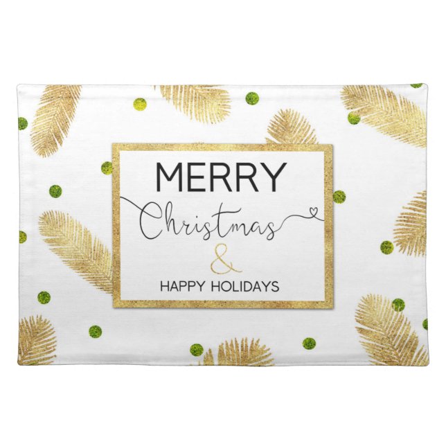 Merry Christmas Gold Glitter Script Cloth Placemat (Front)