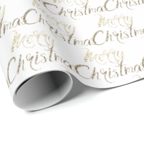 Merry Christmas Gold Glitter Script Ivory Creamy Wrapping Paper