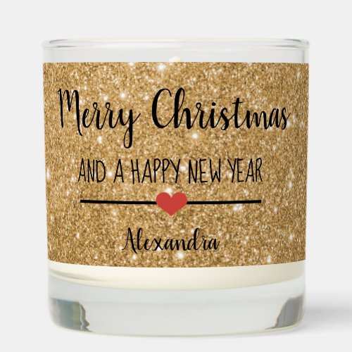 Merry Christmas gold glitter script name Scented Candle