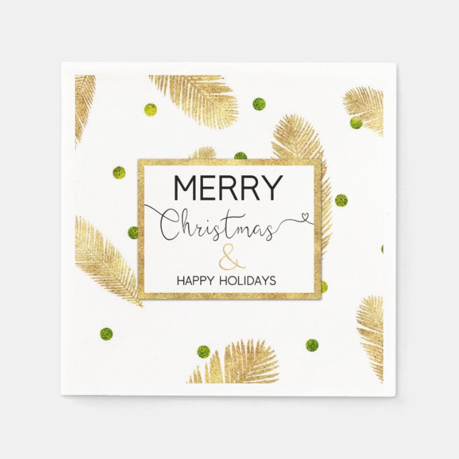 Merry Christmas Gold Glitter Script - Paper Napkin (Front)