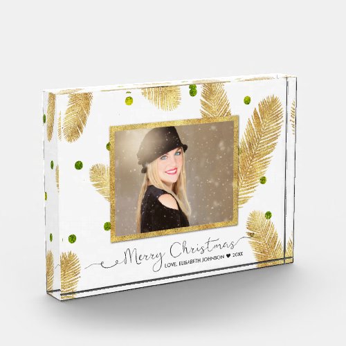 Merry Christmas Gold Glitter Script _ Photo Block