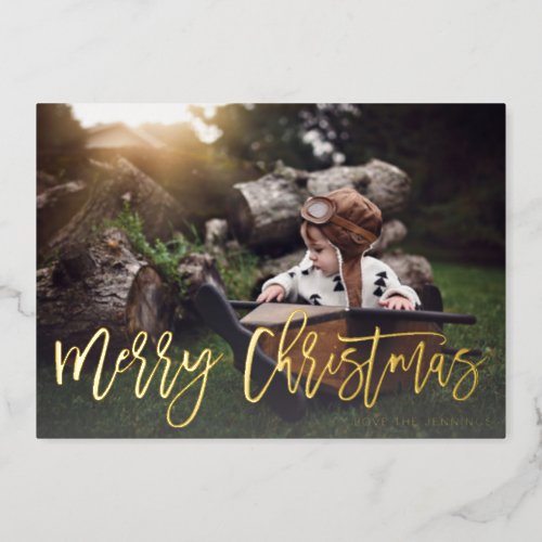 Merry Christmas Gold Glitter Script Photo Fade Foil Invitation