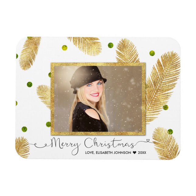 Merry Christmas Gold Glitter Script - Photo Magnet (Horizontal)