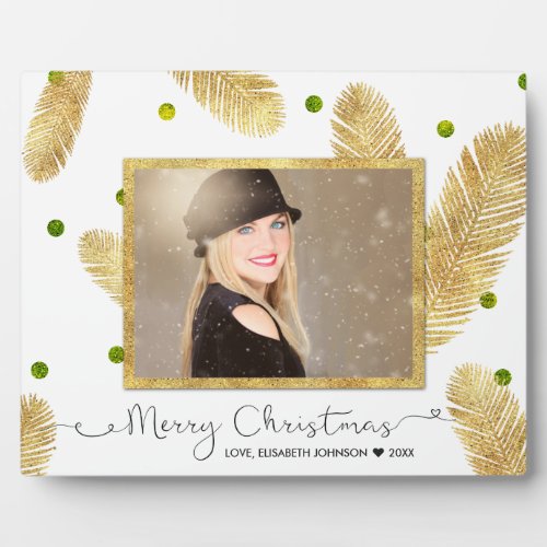 Merry Christmas Gold Glitter Script _ Photo Plaque