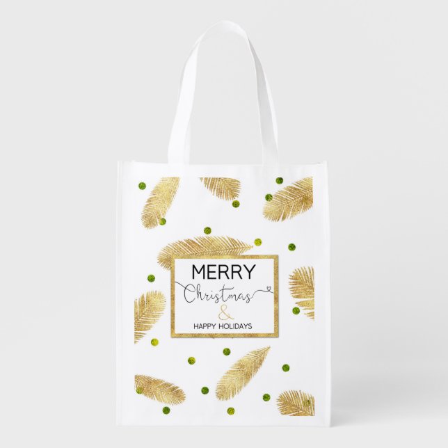 Merry Christmas Gold Glitter Script - Reusable Bag (Front)