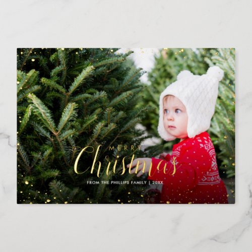 Merry Christmas  Gold Glitz Photo Overlay Foil Holiday Card