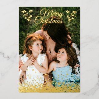 Merry Christmas Gold Green Botanical Frame 