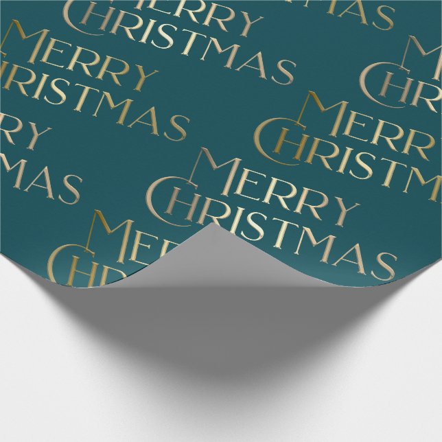 Merry Christmas Gold & Green Embossed Gradient 3D Wrapping Paper (Corner)