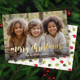 Merry Christmas Gold Hand Lettered Full Photo Foil Holiday Card
