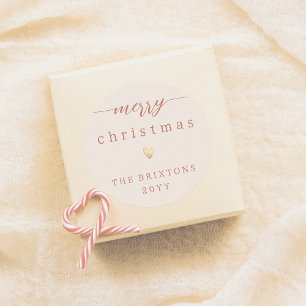 Merry Christmas & Gold Heart Cream Holiday Classic Round Sticker