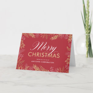 Merry Christmas Gold Holiday Greenery Holiday Card