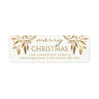 Merry Christmas Gold Holiday Holly Return Address Label