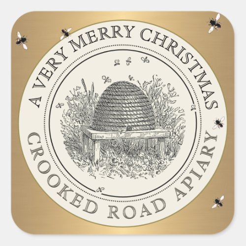 Merry Christmas Gold  Ivory Apiary Label