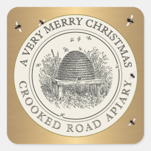 Merry Christmas Gold & Ivory Apiary Label