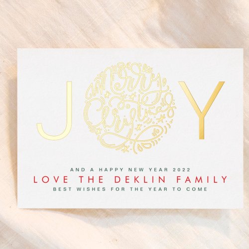 Merry Christmas Gold JOY photo back Foil Holiday Card