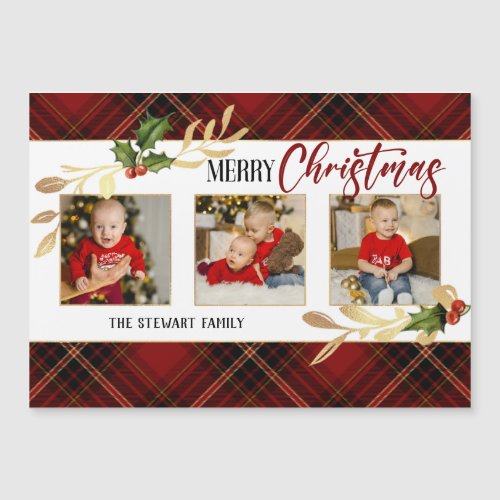 Merry Christmas Gold Leaves 3_Photo Red Tartan 
