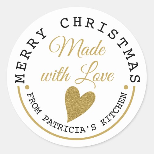 Merry Christmas Gold Made With Love Classic Round Sticker