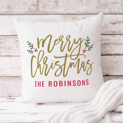 Merry Christmas Gold Modern Custom Family Throw Pillow