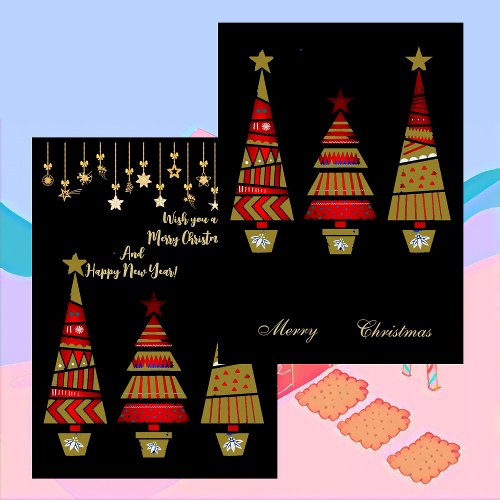 Merry Christmas Gold Ornaments Tree Decor Black Holiday Card
