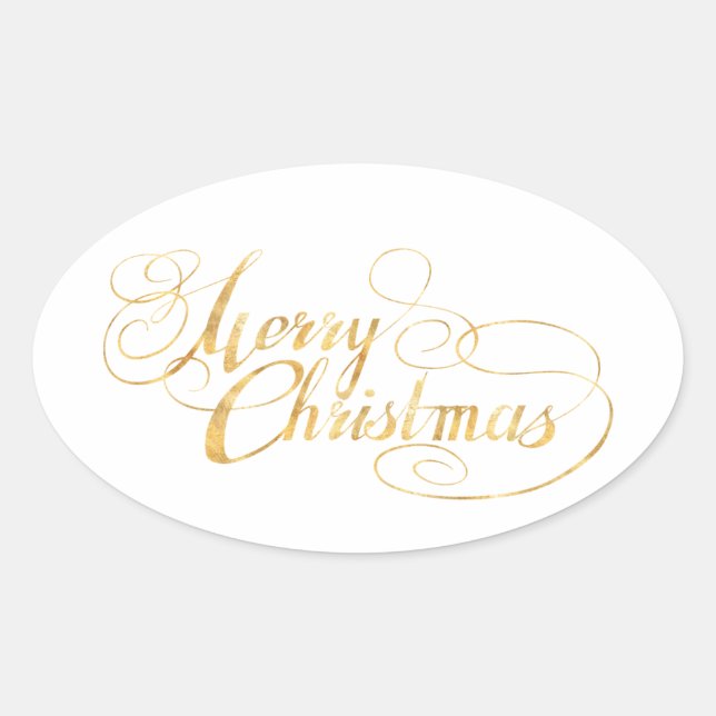 Merry Christmas (GOLD) Oval Sticker (Front)