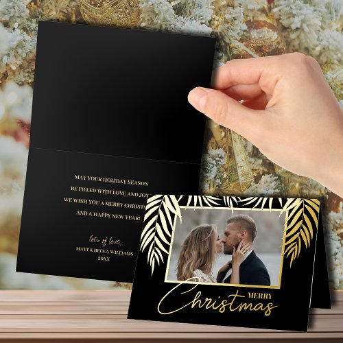 Merry Christmas Gold Palm Folded Foil Holiday Card