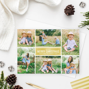 Merry Christmas Gold Photo Collage Holiday Card