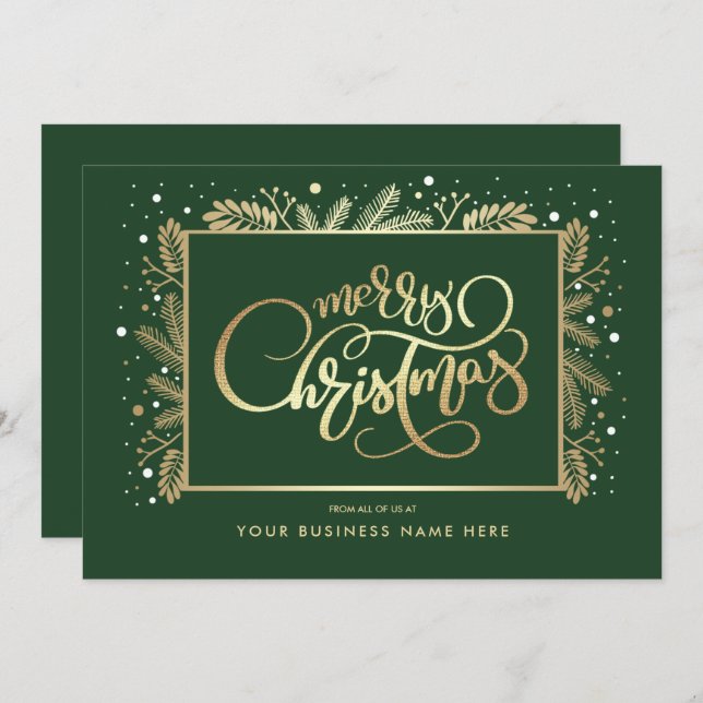 Merry Christmas. Gold Pine Branches Corporate Holiday Card (Front/Back)