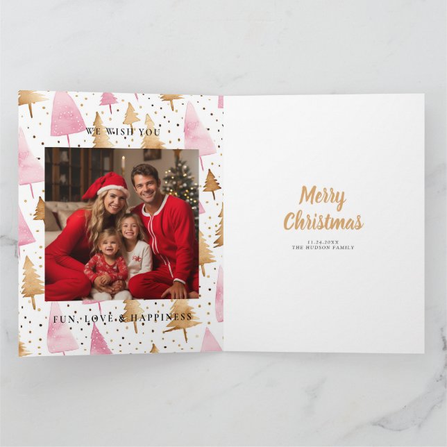 Merry Christmas Gold Pink Tree Card (Inside)
