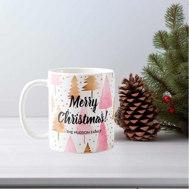 Merry Christmas Gold Pink Tree Coffee Mug (Creator Uploaded)