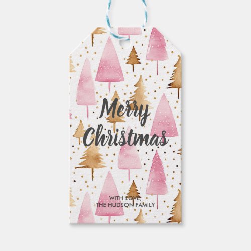 Merry Christmas Gold Pink Tree Gift Tags