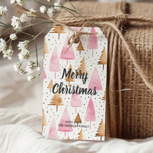 Merry Christmas Gold Pink Tree Gift Tags