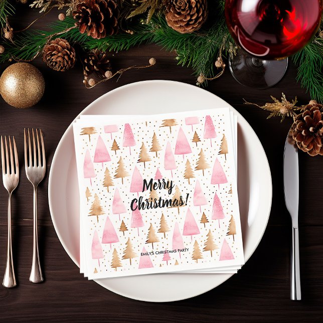 Merry Christmas Gold Pink Tree Napkins (Creator Uploaded)