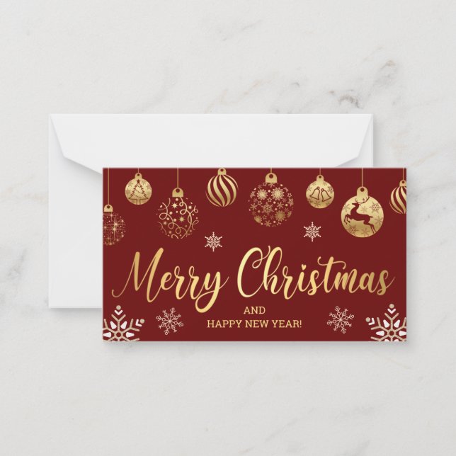 merry christmas gold red ornaments snowflakes  note card (Front)